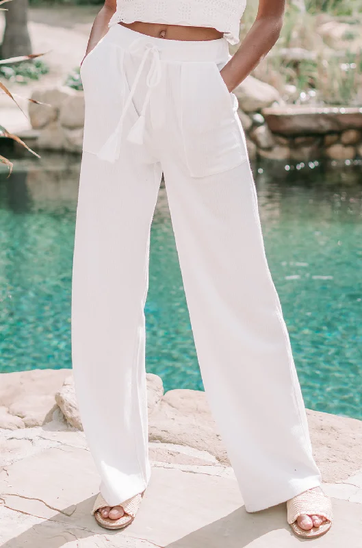 White Avery Wide-Leg Pants