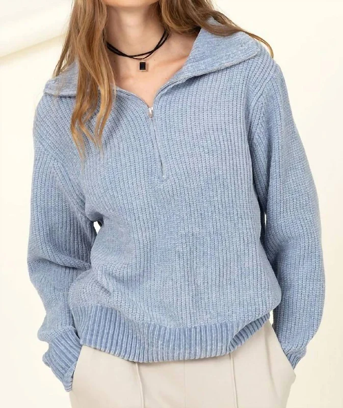 Double Zero Autumn Scenery Long Sleeve Sweater In Dusty Blue