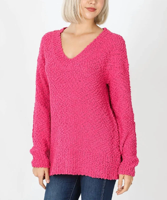 Popcorn Plus Sweater In Hot Pink