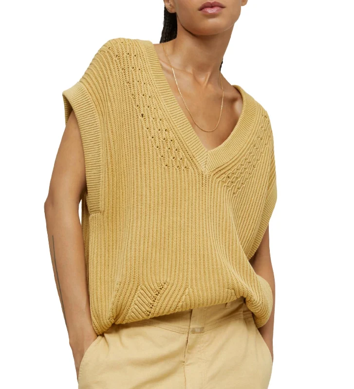 Sleeveless Organic Cotton Sweater In Grain/mustard