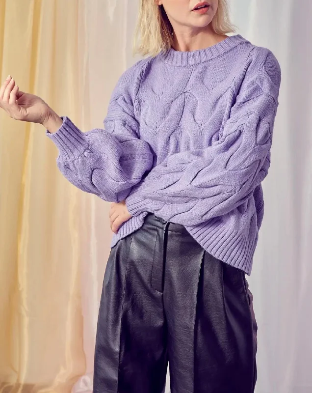 Wide Candy Cable-Knit Sweater In Violet