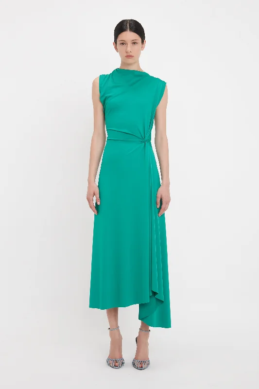 Asymmetric Drape Midi Dress In Peacock