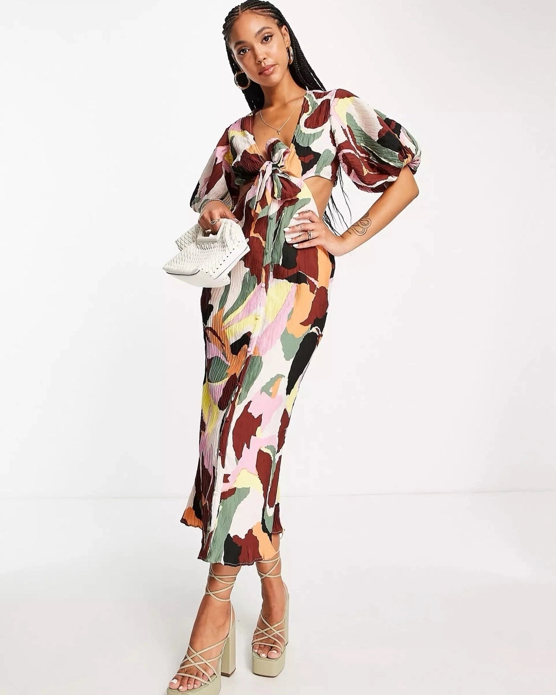 ABSTRACT PRINT MIDI DRESS